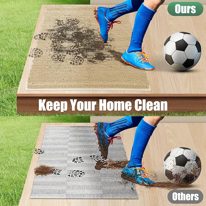 IM HOME Chenille Absorbent Outdoor Doormat 36" x 24", Washable Muddy Door Mats for Dog Non Slip Indoor Doormat Dog Mat for Muddy Paw Front Inside Doormats for Entryway Light Beige