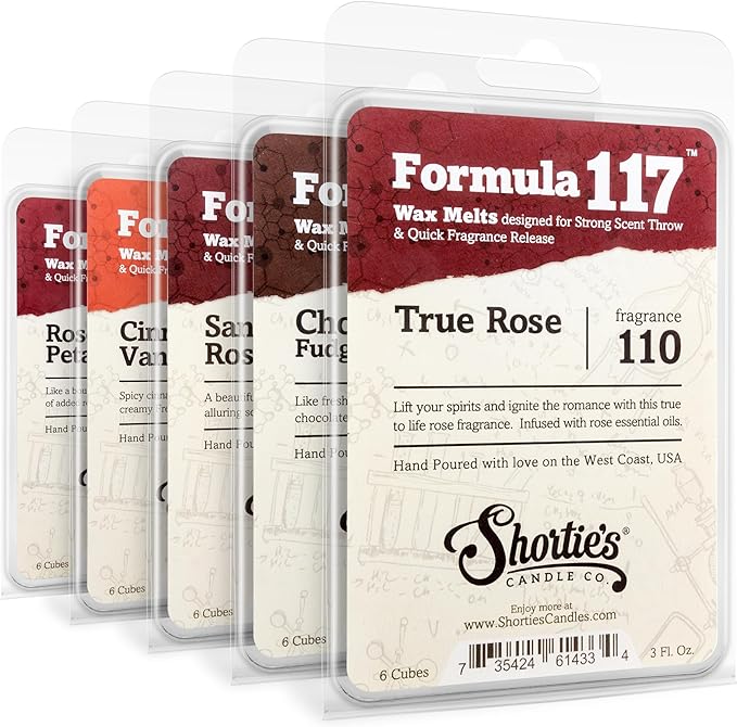 Shortie's Candle Company Valentine's Wax Melts Variety 5 Pack - Formula 117-5 Highly Scented 3 Oz. Bars - Made with Natural & Essential Oils - Valentine's Day Warmer Wax Cubes