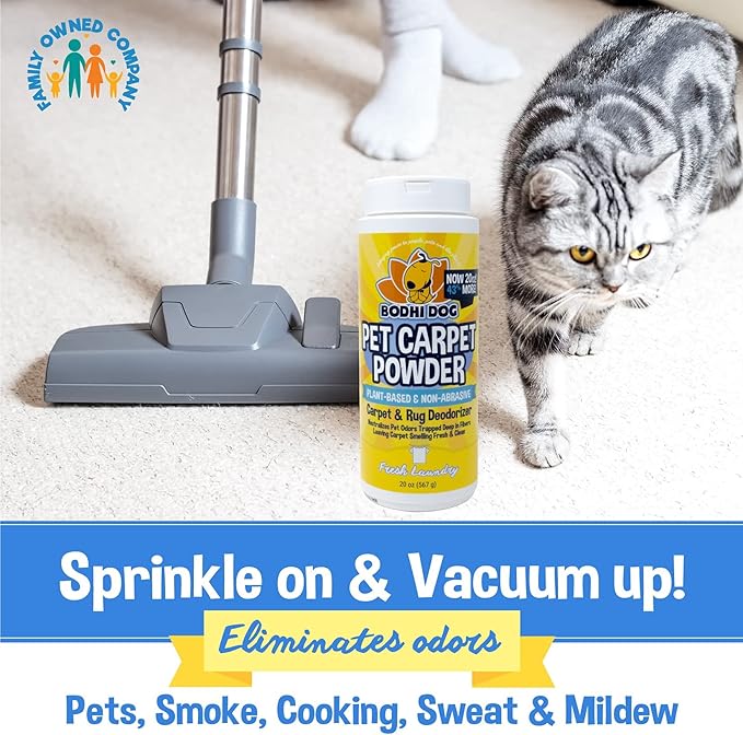 Bodhi Dog Natural Carpet Deodorizer Powder - Dry Pet Smell Eliminator & Urine Odor Remover - Loosens Fur & Dirt - Plant-Based Room Freshener for Vacuuming Home with Pets -Fresh Laundry (Pack of 2)