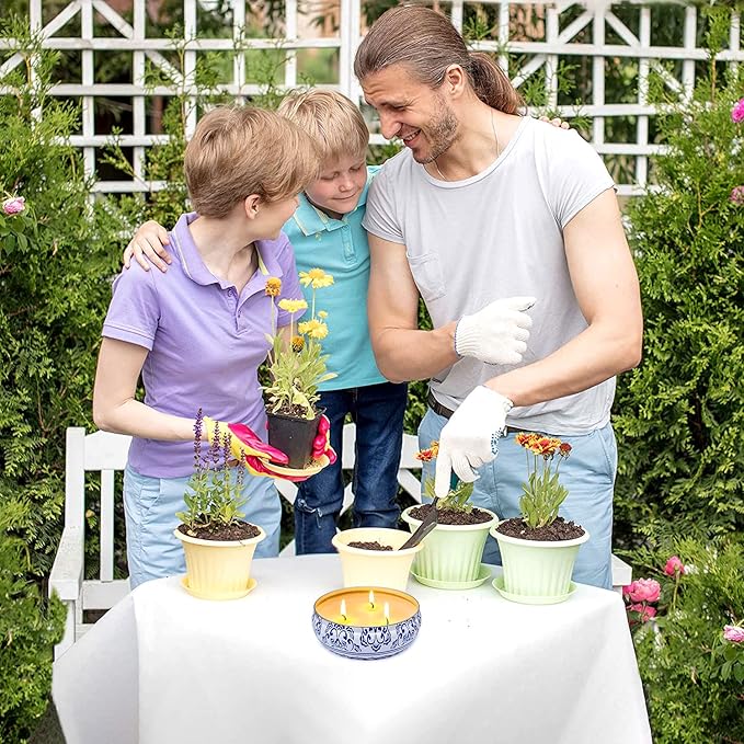 Citronella Candles Outdoor, Large 3 Wicks Soy Wax Candles in Blue and White Tin with Lid, 75 Hour Burn for Patio, Yard, Balcony, Camping, Indoor