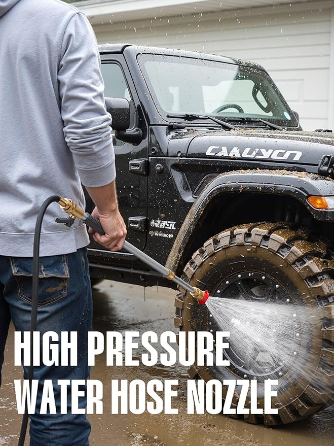 Jet Nozzle High Pressure Hose Nozzle, 2025 Upgraded Adjustable Hydro Nozzle Wands 18-33 inch, Garden Water Hose Sprayer with 5 Tips and Hose Quick Connectors for Garden, Floor and Car Washing