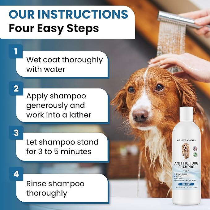 We Love Doodles Anti Itch Dog Shampoo & Slicker Brush - for Sensitive Skin, Dry Skin Treatment, Great for Allergies, Itching Skin, Hot Spots, Allergy Relief, for Grooming Pet Hair, Made in USA