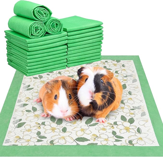 Fhiny 100 PCS Disposable Guinea Pig Cage Liner, 13'' x 18'' Super Absorbent Rabbit Pee Pads Odor Control Small Pet Cage Bedding Accessories for Rabbit Bunny Ferret Cat Puppy and Other Small Animals