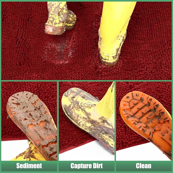IM HOME Chenille Absorbent Outdoor Doormat 71" x 25", Washable Muddy Door Mats for Dog Non Slip Heavy Indoor Doormat Soft Front Doormats for Entryway, Mud Dog Paws, Patio Red Burgundy