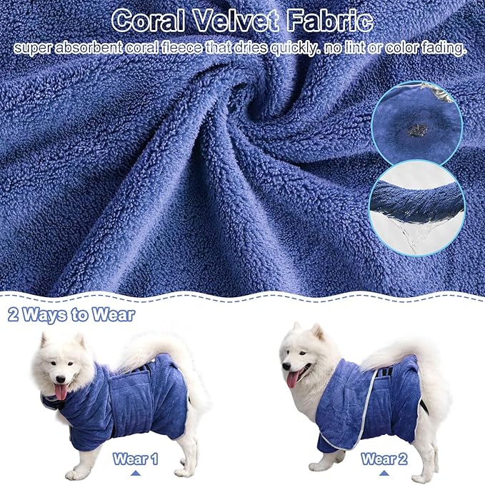 Dog Towel, Gimilife Dog Bathrobe Pet Grooming Towel Drying Coat Robes for After Bath Collection Absorbent Microfiber Towels Dogs Bath Towels for Drying Dogs Small Medium Large