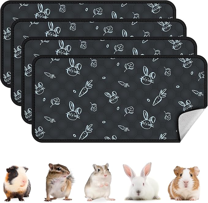 4-Pack Guinea Pig Cage Liner Washable, 24in x 47in Ultra-Absorbent Guinea Pig Bedding for Cage Non-Slip Leak-Proof Pee Pads for Dogs Rabbit Bunny Cat Litter Mat, Navy