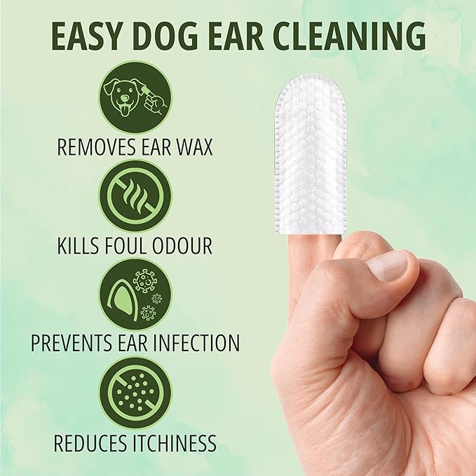 NOVEHA Dog Ear Wipes Finger Glove Fit | Easy Ear Cleaning for Dogs & Puppies, Cats & Kittens | Gentle Pet Ear Cleaner Finger Wipes for Puppy, Kitten & More | Cat & Dog Ear Wash | 2PK - 50ct
