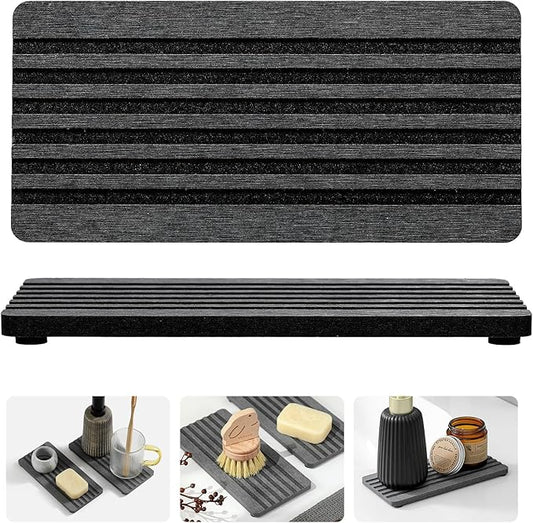 2PCS Diatomite Quick Stone Drying Tray Mat For Bathroom & Kitchen Counter, Instant Dry Water Absorbent Drink Bar Coaster,Vanity Sink Caddy Organizer,Dish Soap Sponge Holders, Charcoal,8"x3.8"