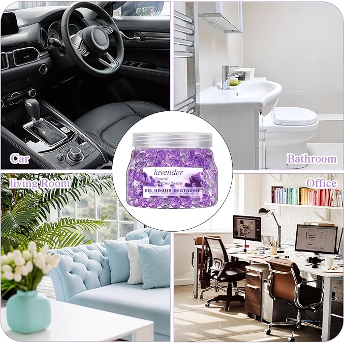 9 Pack Odor Eliminator Gel Beads Bulk 10 Ounces Air Freshener Gel Beads Odor Eliminator for Home, Bathrooms, Cars, Boats and Pet Areas(Lavender)
