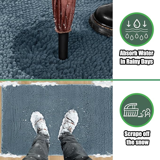 IM HOME Chenille Absorbent Outdoor Doormat 60" x 36", Washable Muddy Door Mats for Dog Non Slip Indoor Doormat Dog Mat for Muddy Paw Front Inside Doormats for Entryway Dusty Blue