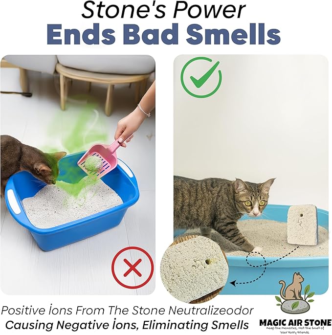 Natural Cat Litter Odor Eliminator Stone – Lifetime Reusable, Odor Neutralizer & Pet-Friendly Air Freshener –, Chemical-Free Cat Urine Smell Remover for Litter Box & Home Use