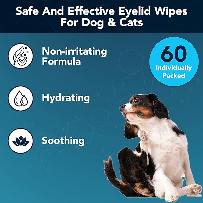 NOVEHA 60PCs - Dog Eye Wipes, Individually Packed Gentle Tear Stain Remover with Hyaluronic Acid, Refreshing Dog Eye Cleaner for Dirt & Discharge Removal