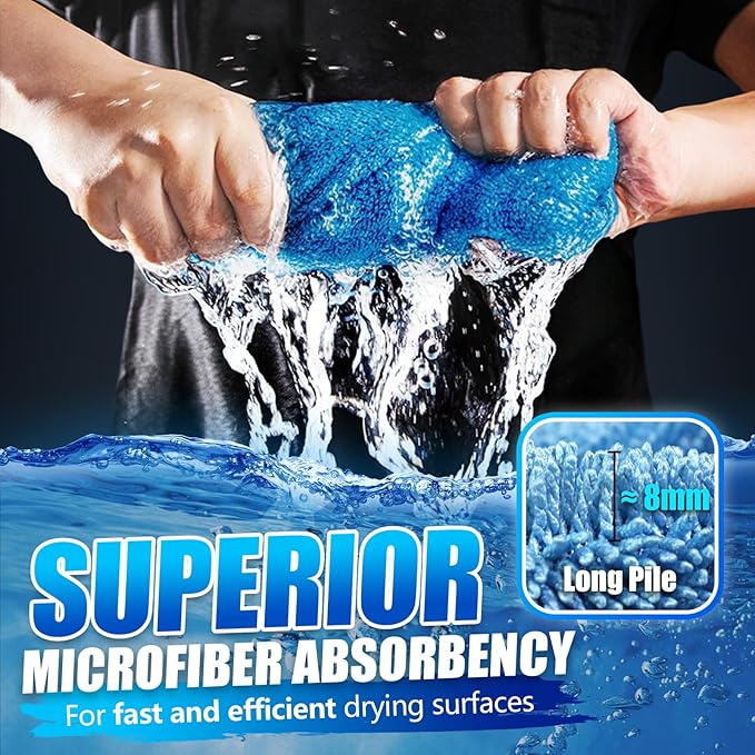 Airlab Car Drying Towel Microfiber Towels for Cars 1200 GSM Wash Auto Detailing Supplies Twist Pile Cleaning Cloth Absorbent Quick Dry Soft Loop Dry Flash Towel, 24 x 16 Inch,Pack of 1, Blue