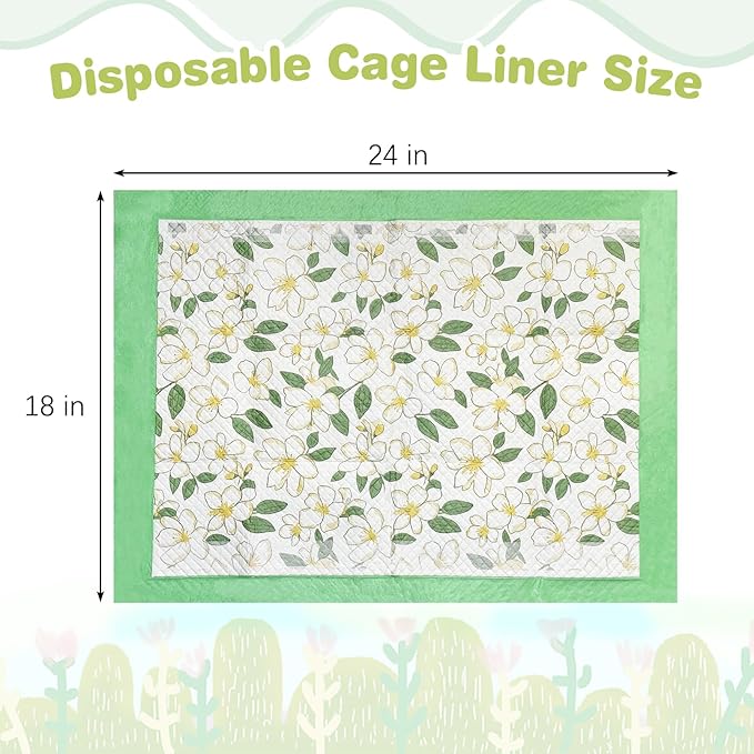 Fhiny 50 PCS Disposable Guinea Pig Cage Liner, 18'' x 24'' Super Absorbent Rabbit Pee Pads Odor Control Small Pet Cage Bedding Accessories for Rabbit Bunny Ferret Cat Puppy and Other Small Animals