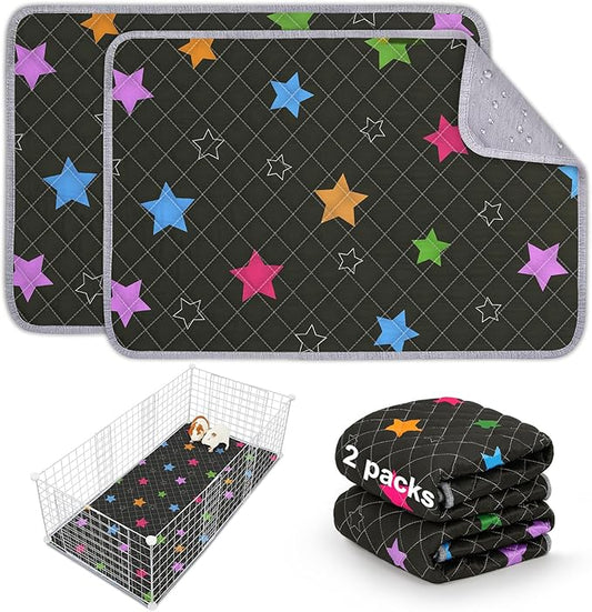 Bienbee Guinea Pig Bedding, 2 Pack 24" x 18" Reusable Guinea Pig Cage Liner Waterproof and Absorbent Small Animal Bedding Washable Guinea Pig Pee Pads for Small Pet Hamster Rabbit Squirrel, Black