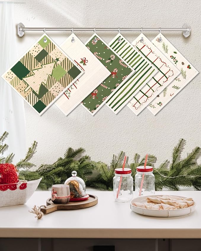 6 Pack Christmas Swedish Dishcloths for Kitchen - Reusable Dish Cloths for Washing Dishes Absorbent Cute Holiday Kitchen Towels Cleaning Sponge, Green Xmas Theme