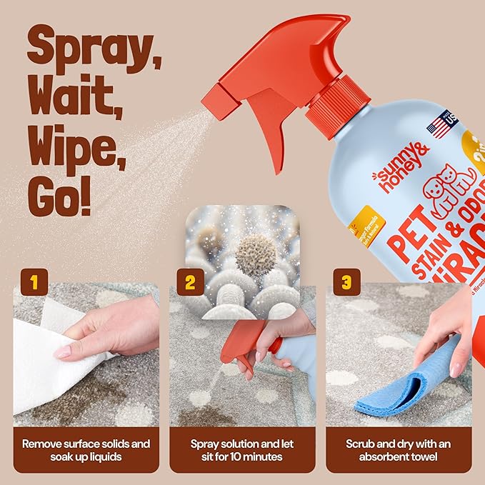 Sunny & Honey Pet Stain Remover & Enzyme Cleaner - 32 Fl Oz, Fall Spice - Carpet Deodorizer & Urine Odor Eliminator for Dog Pee, Cat Urine, Upholstery & Furniture