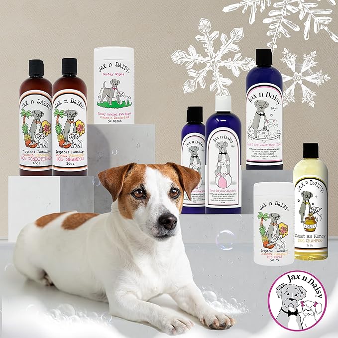 Jax n Daisy Soothing Dog Shampoo for Sensitive Skin Allergies and Itching Jumbo Pack with 16oz Shampoo and Lotion for Dry Skin Soothing and Smell Eliminating Dog 2 Packs