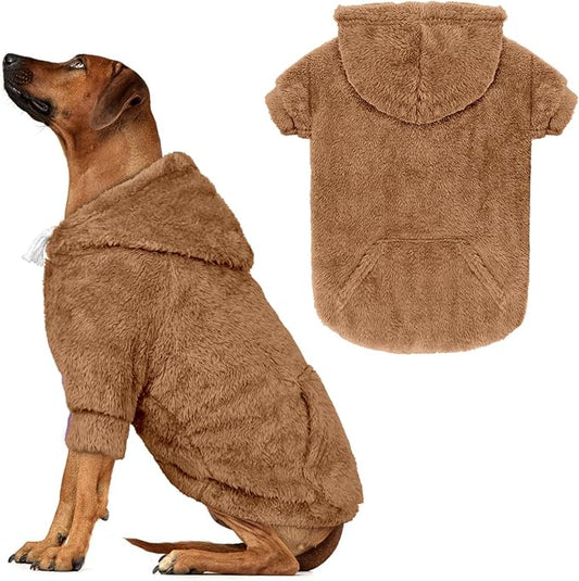 3XL Dog Sweaters for Large Dogs,Dog Hoodie,Warm Fuzzy Fleece Sweatshirt with Hood & Pocket,Leash Hole,Cozy Cold Weather Pet Clothes Sweater Hoodie for Large Dogs(Coffee,3XL)