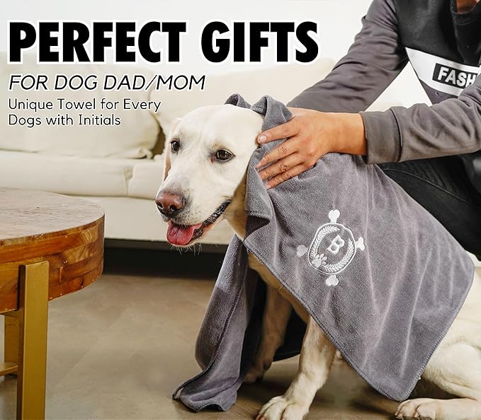 InnoBeta Dog Towels Gifts for Drying Dogs, Pack of 2, Monogrammed Dog Towels, 40 Inch X 23.6 Inch, Perfect Dog Shower & Bath Supplies for Large, Medium or Small Dogs - Initial L