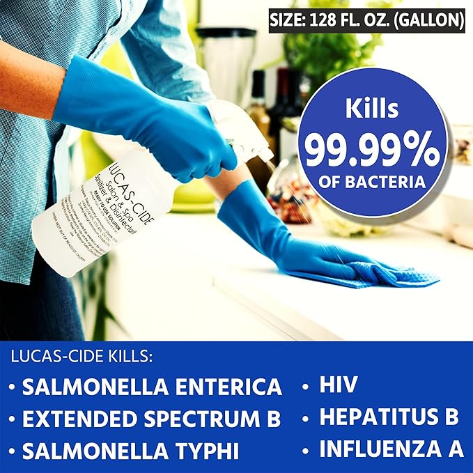 LUCAS-CIDE Salon and Spa Disinfectant Multipurpose Surface Sanitizer, Hospital Grade, EPA Disinfectant Cleaning Supplies Solution 128 Fl Oz - Blue