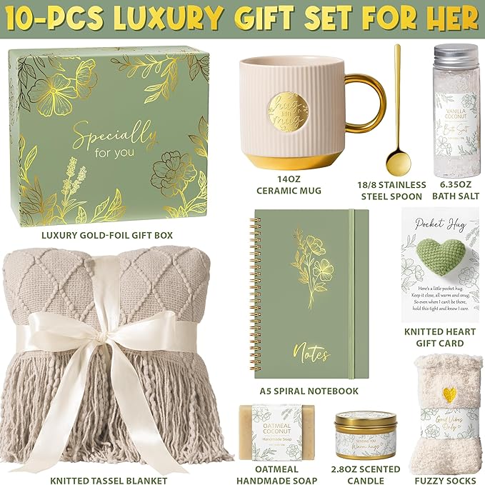 Self Care Gifts for Women Get Well Soon Gift Baskets, Unique Christmas Birthday Gifts for Women Spa Care Package, Sympathy Inspirational Thinking of You Gift Set for Mom Sister Friend Wife Girlfriend