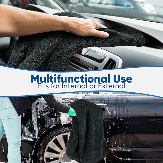 HOMEXCEL Car Drying Towel (24"x 16"), 1200GSM Ultra Absorbent Car Cleaning Cloth, Streak-Free Microfiber Drying Towel, Great for Cars, Trucks, SUVs, RVs, Motorcycles, 2 Packs