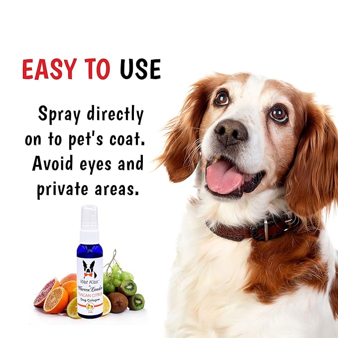 Warren London Wet Kiss Dog Cologne Spray – Tuscan Citrus | 2 oz Long-Lasting Odor Eliminator & Coat Freshener for Dogs & Cats