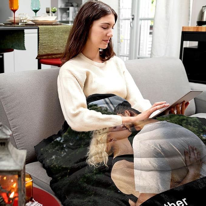 Ships Next Day Personalized Spotify Code Music Blanket for Her/Him Custom Thows Blanket with Photo Customize Valentine Day Anniversary Birthday Gift for Mom Dad Couple Printed in USA