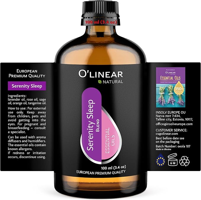 Natural Calm Serenity Sleep Essential Oil Blend - Pure Aromatherapy Oils for Dream and Relaxation, Perfect for Diffuser - Lavender, Orange, Sage and Neroli Essential Oils - Long Lasting Sleep Support