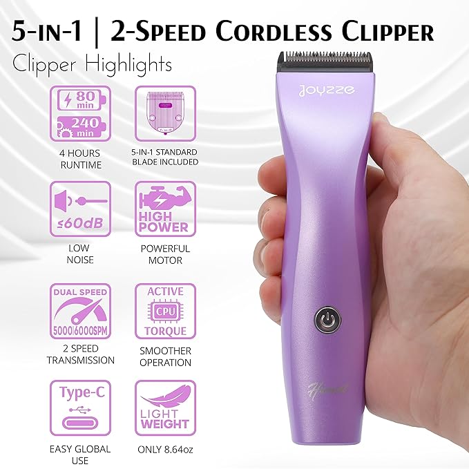Hornet Purple 5-in-1 Cordless Stylish Dog Clippers for Powerful Grooming
