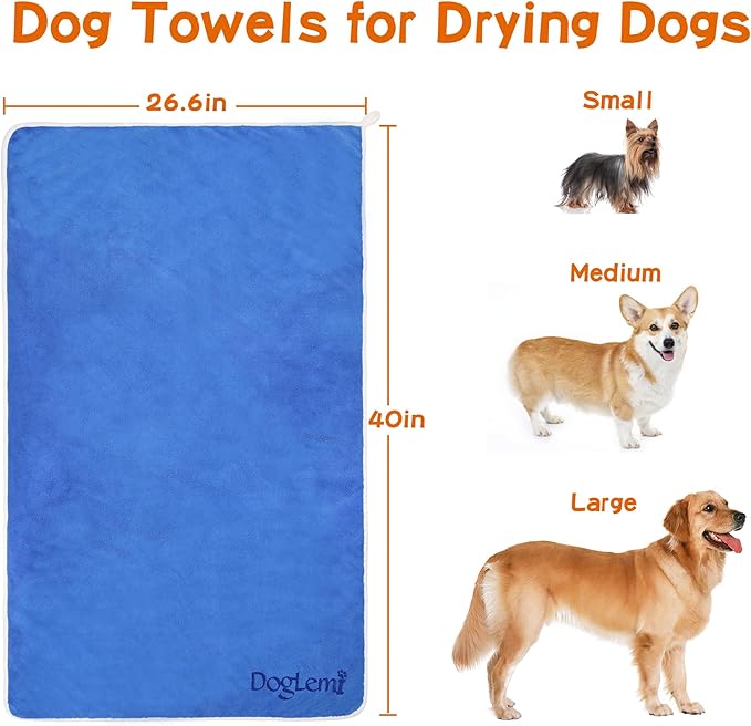 Dog Towels for Drying Dogs Super Absorbent Microfiber Pet Grooming Towel for Dogs, Cats and Other Pets, Machine Washable (40 x 26 Inches, Coral Velvet Blue)