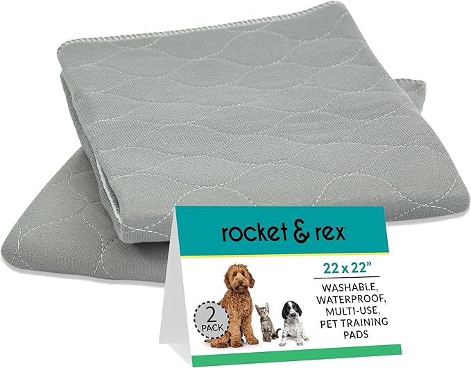 rocket & rex Premium Washable Pee Pads for Dogs, Waterproof & Reusable Puppy Pads for Potty Training, Whelping, Lining Crates & More, Guaranteed for up to 300 Washes, 22" x 22" (Pack of 2)
