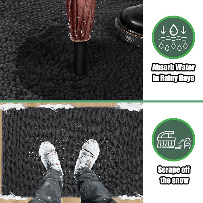 IM HOME Chenille Absorbent Outdoor Doormat 60" x 36", Washable Muddy Door Mats for Dog Non Slip Indoor Doormat Dog Mat for Muddy Paw Front Inside Doormats for Entryway Dark Grey