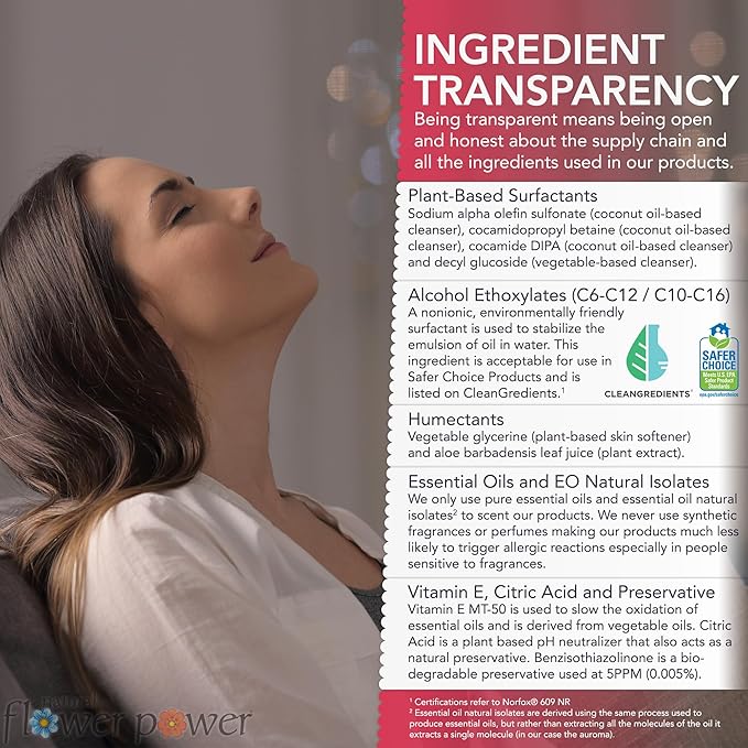 Natural Flower Power - Plant-Derived Dish Soap - Sulfate-Free, Bio-Based, pH-Balanced, Vegan Cleaning Supplies - Peppermint & Lemon - 3 x 16 oz