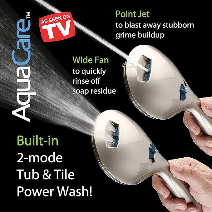 Hotel Spa AquaCare As-Seen-On-TV High Pressure Handheld & Rain 50-mode 3-way Shower Head Combo with Anti-clog Jets, 2-mode Tub & Pet Power Wash, Extra Wall Bracket, 6 ft. Hose, Nickel Finish