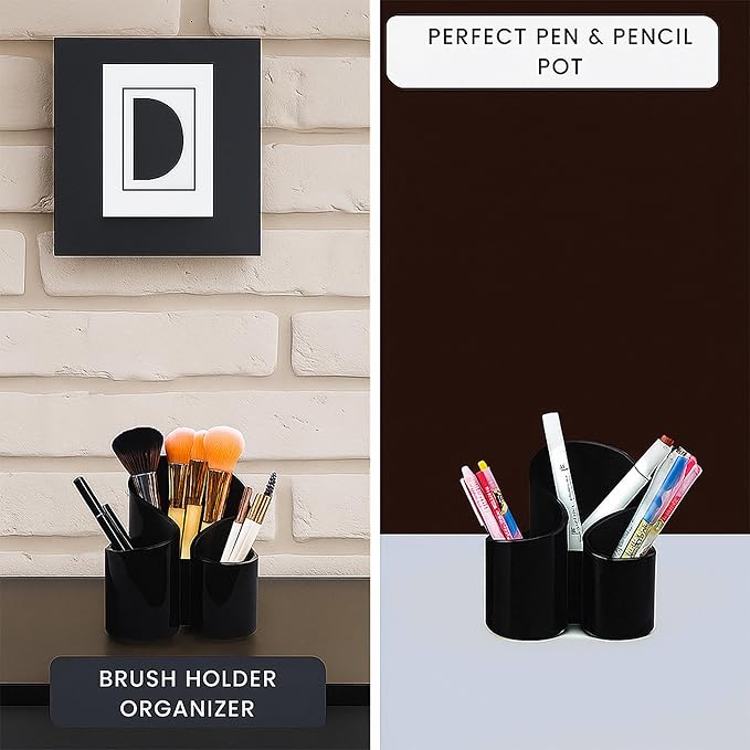 Black Makeup Brush Holder | New Elegant Design Acrylic Makeup Organizers | 3 Compartment Organizer Make Up Brush Holder Organizer & Cosmetic Storage for Lipstick, Eyeshadow Brush makeup pallette