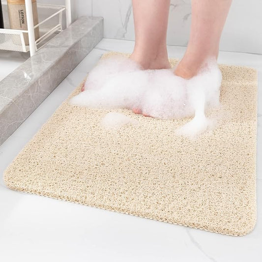 Non-Slip Shower Mat Bathtub Mat for Bath Tub,Anti Slip Bath Tub Mat,Floor Mat,Soft PVC Loofah Bathroom Mats,Foot Scrubber Mat,Quick Drying Easy Cleaning Mats for Wet Areas（40 * 16 Beige）