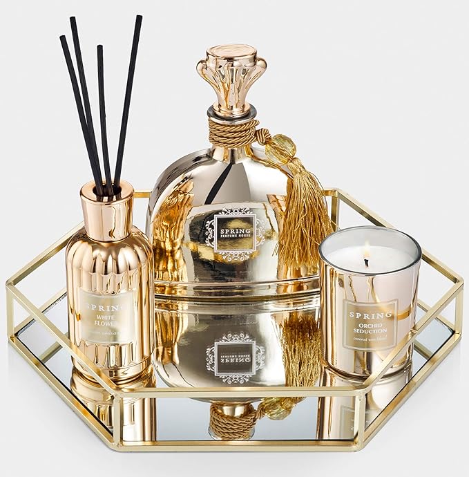SPRING Fragrance Reed Diffuser Set | 6.1 oz (180ml) | Fragrance Made in France | Home Décor | Scented Aromatic Oil | Room Air Freshener White Flower | Lily, Jasmine, Lily of The Valley and Tuberose