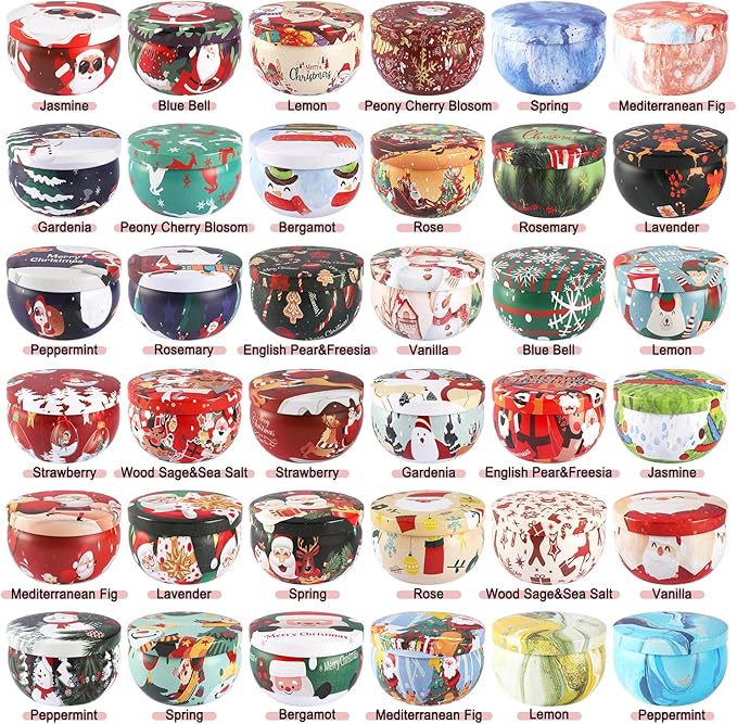 36Pack Christmasc Sets,Long Burning,2.5oz Natural Soy Wax with Essential Oils Decorative Aromatherapy Candles for Christmas，Thanksgiving Gift, Home Scented