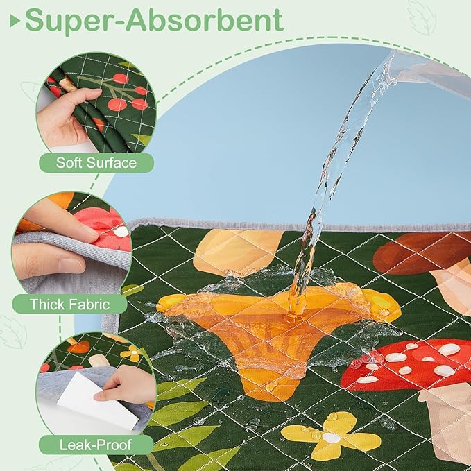 Bienbee Guinea Pig Bedding, 2 Pack 47" x 24" Reusable Guinea Pig Cage Liner Waterproof and Absorbent Small Animal Bedding Washable Guinea Pig Pee Pads for Small Pet Hamster Rabbit Squirrel, Mushroom