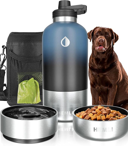 Dog Water Bottle, Insulated Dog Travel Water Bottle, Stainless Steel Pet Water Bottle Dispenser Portable Food and Water Bowl for Dogs with Carrying Case for Walking Dog Canteen Travel Kit