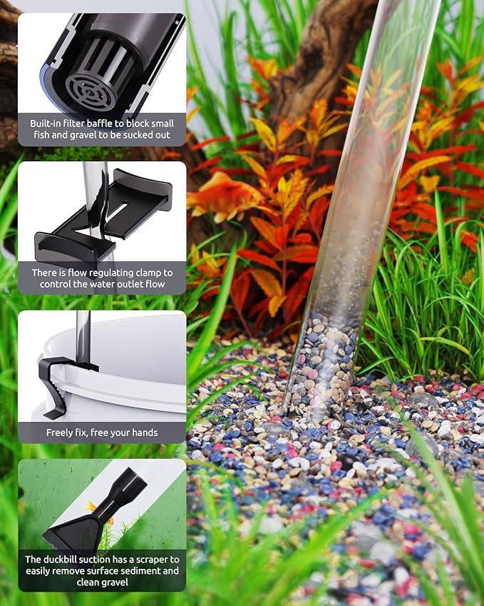 Aquarium Siphon Pump Gravel Cleaner, Fish Tank Vacuum Gravels Cleaning Kit, Manual Water Changer with Air Push Button, Aquariums Sand Clean Set, Hose for Suck Manure Wash Sand
