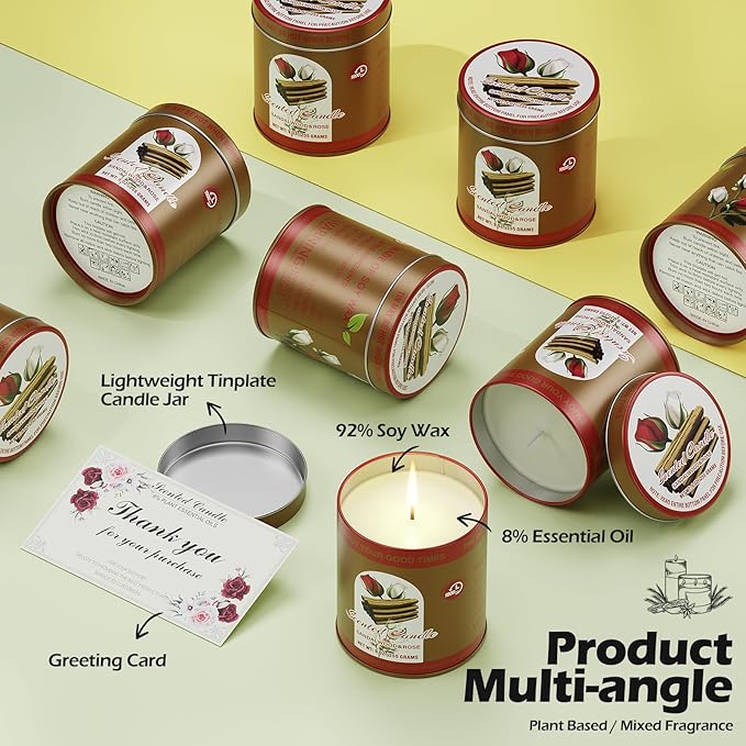 Decorative Candles for Home, Scented Wax, Indoor Use (Sandalwood & Rose)