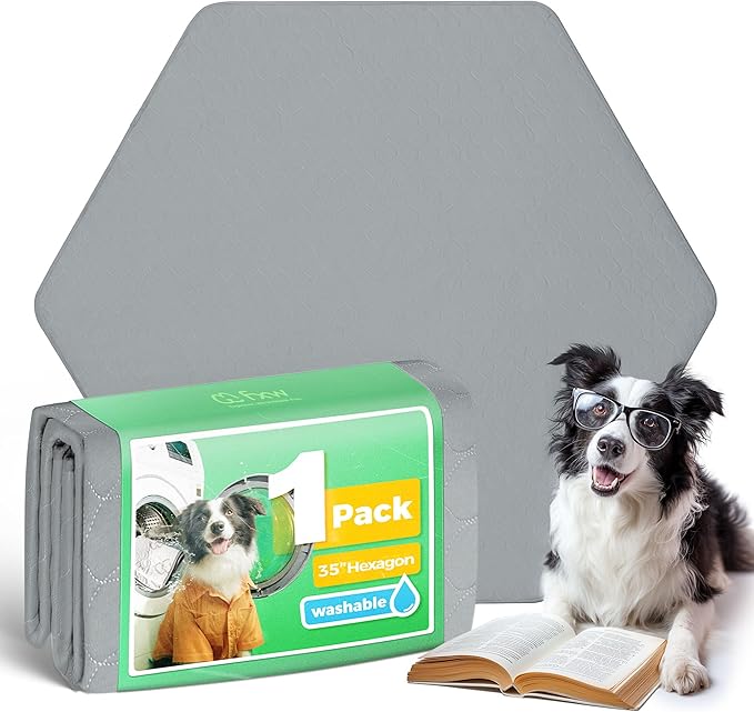 FXW Washable Pee Pads for Dogs, Puppy Pads with Super Absorbent, Specifically Designed for FXW Rollick/Homeplus 32inch 6 Panels Dog Playpen, 35" Hexagon, Gray, 1 Pack