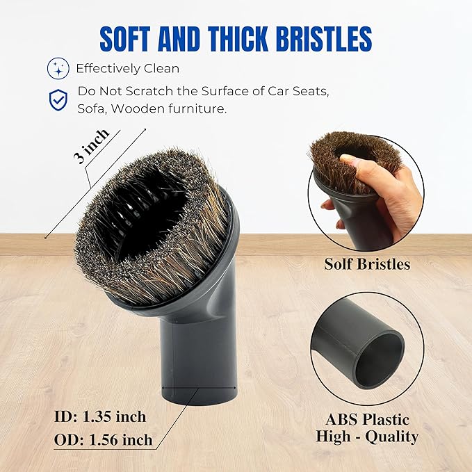1-3/8'' Vacuum Brush Attachments for Shark, Miele & Most Canister/Handheld Vacuums – Crevice Tool, Upholstery & Horsehair Dusting Brushes - Pet Hair Removal Attachment