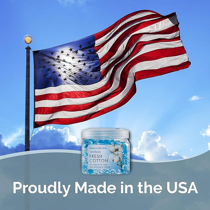 SMELLS BEGONE Odor Eliminator Gel Beads - Air Freshener - Eliminates Odor in Bathrooms, Cars, Boats, RVs & Pet Areas - Made with Essential Oils - Fresh Cotton Scent - 12 Ounce