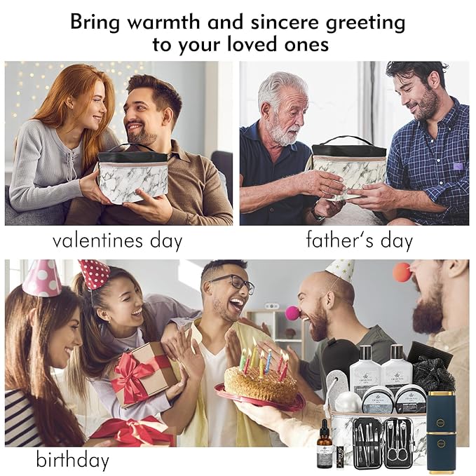 23pcs Bath and Body Gift Basket for Men and Women, Charcoal Luxury Home Spa Kit, Beard Care, Cosmetics Leather Bag, Face Oil, Birthday Gift, Self Care, perfect for Christmas, Holiday, Father's Day