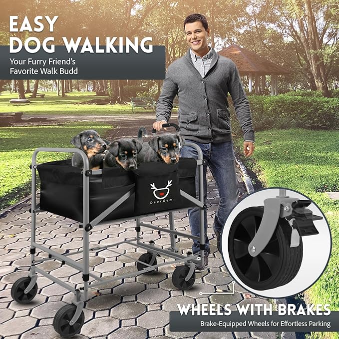 2-in-1 Dog Bathtub and Dog Stroller, Portable Dog Bath and Pet Stroller for Small and Medium Dogs (5-55 lbs) and Cats, Four-Wheel Bathing Cart with Brake Grey