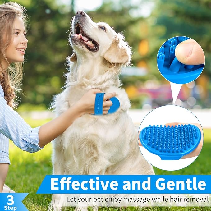Comotech 6PCS Dog Bath Brush & Dog Toothbrush | Adjustable Handle Shampoo Brush & Scrubber for Short & Long Haired Dogs & Cats | Effectively Solve Odor & Stain Removal Problems (Blue Blue Blue.)